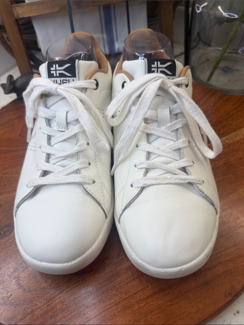 Kuru Roam White Leather Sneakers with Tan Accent - Comfort Laces